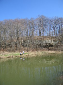 Rock outcroppings by pond