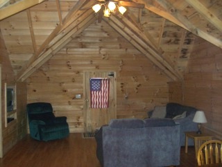 The trail cabin living area view