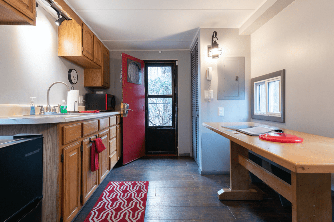 kitchen inside Caboose