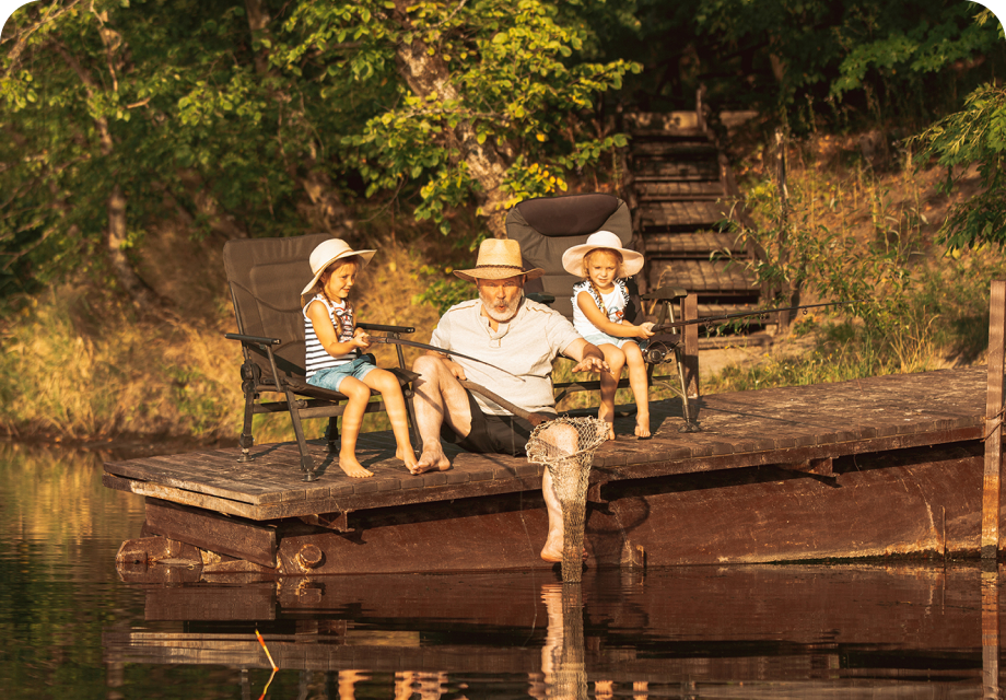 Man and children fishing